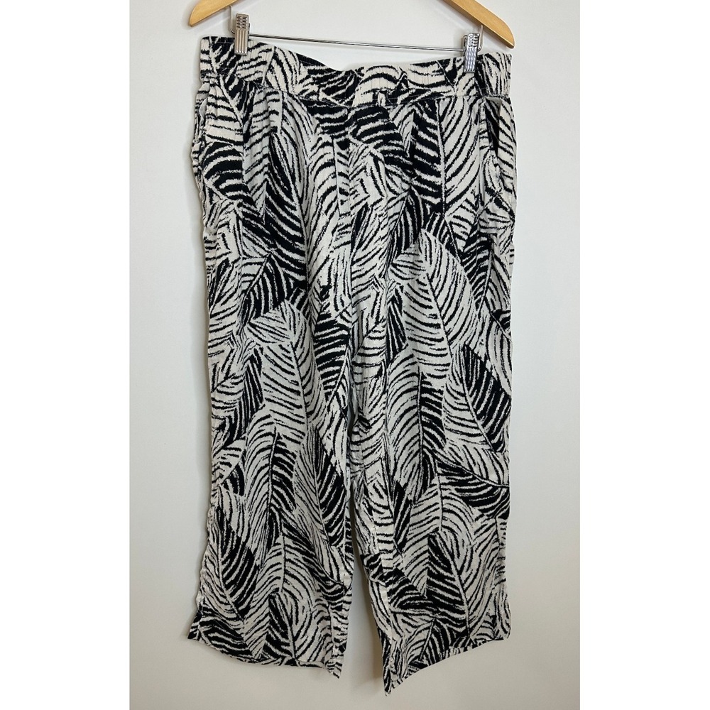 Cynthia Rowley 100% Linen Wide Leg Crop Pants Leaf Tropical Print Plus Size 1X - Picture 2 of 12